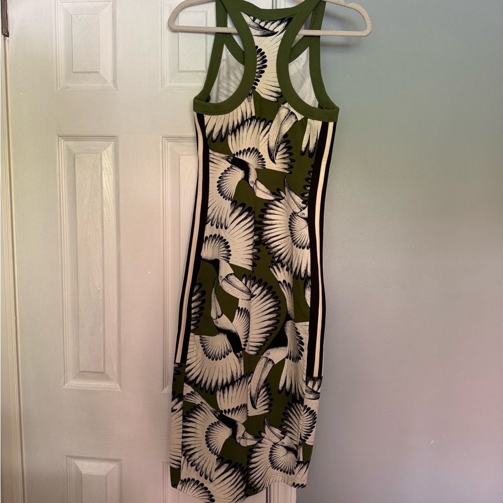 NWT Adidas x Farm Rio Jersey Farm Midi Dress in Cream White and Crew Green - Picture 11 of 11